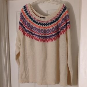 Roaman's Cream Sweater with Colorful Pattern